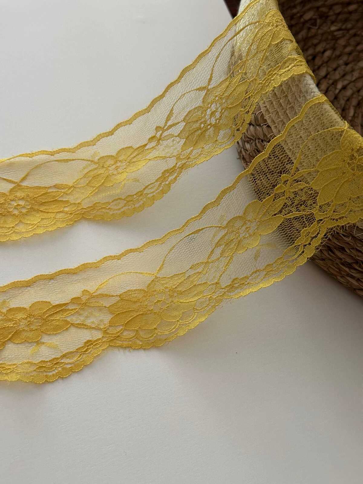 10yds Yellow Floral Non-Stretch Lace Trim, 2.1" Soft Ribbon, Bulk Clearance Coquette Y2K Lace, Garment Trim, DIY Sewing, Retail Wholesale