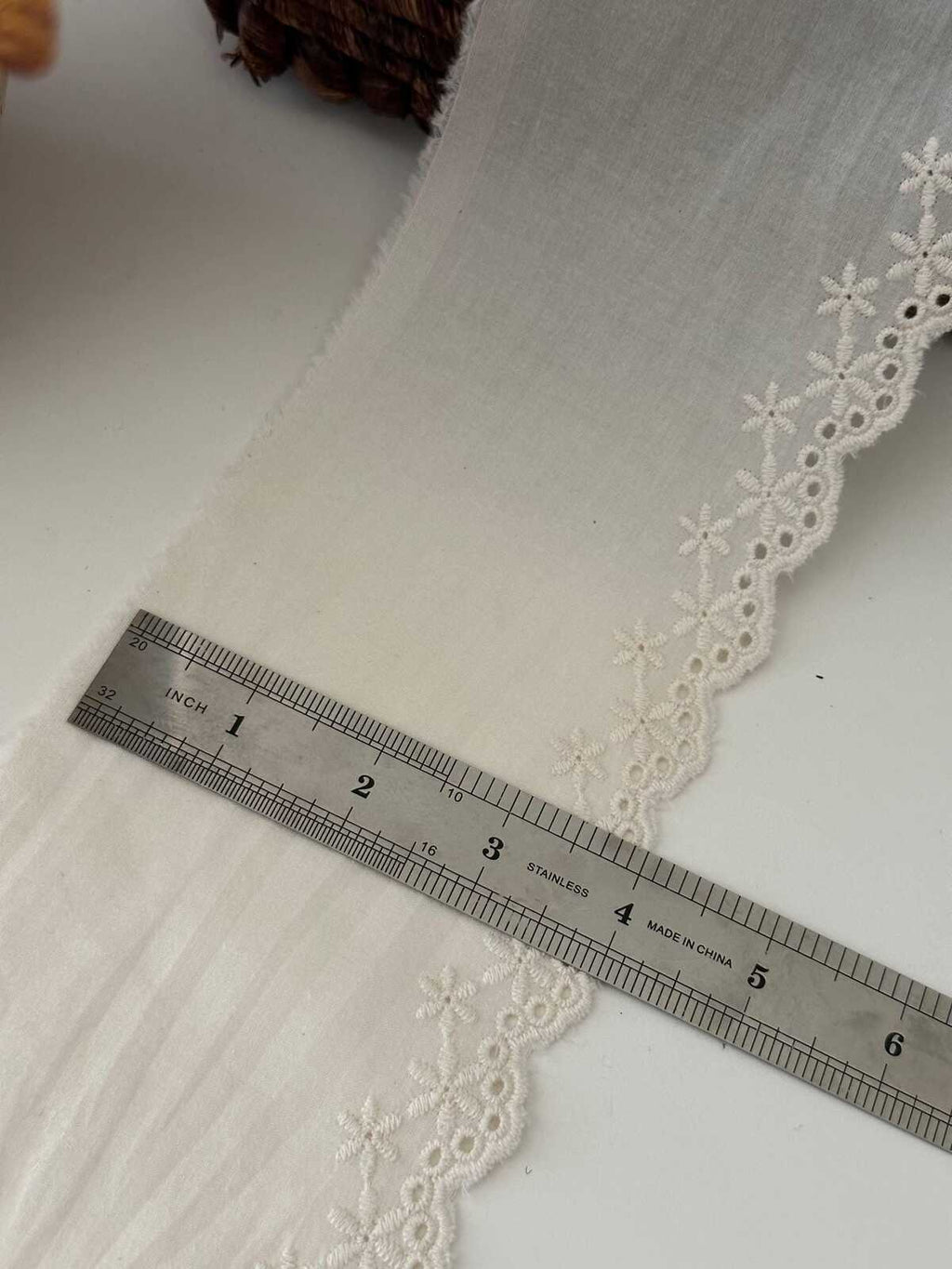 2Yds Non-Stretch 4" Off-White Cotton Eyelet Embroidered Lace Trim Wholesale