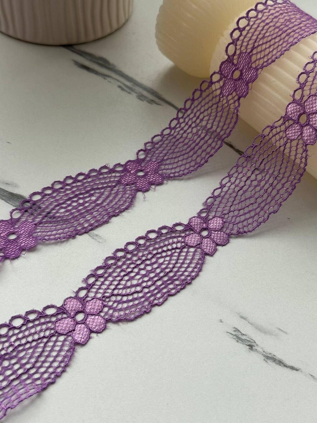 10Yds Stretch 1.4" Purple Flower Mesh Eyelet Scalloped Stretch Lace Trim