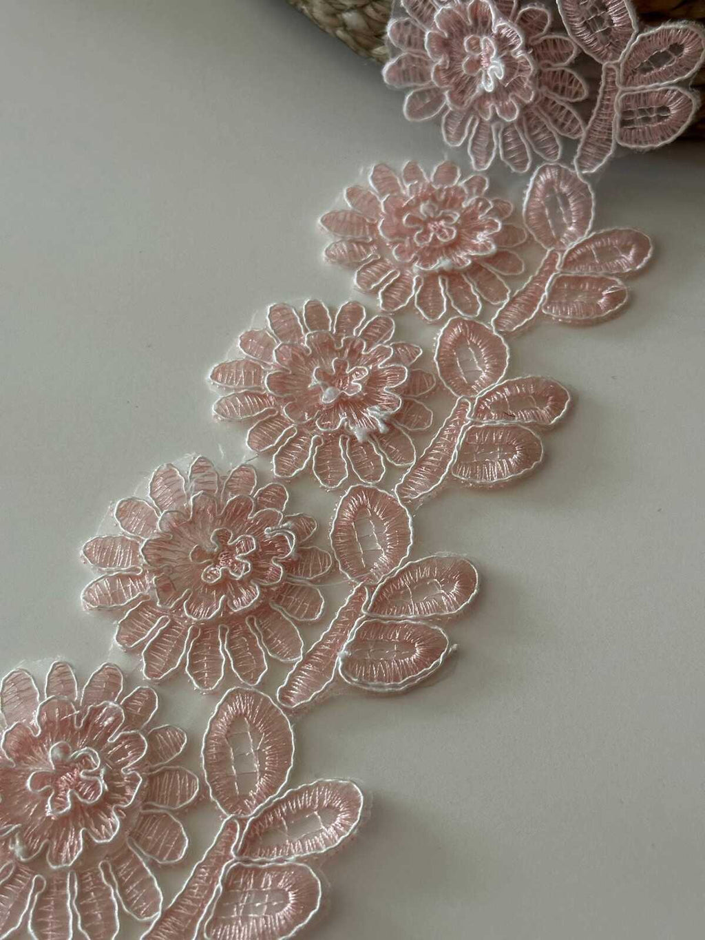 1Yard Pink Corded Floral Lace Trim, 2.5" 3D Embroidered Ribbon, Bulk Clearance Coquette Y2K Lace, Garment Trim, DIY Sewing, Retail Wholesale