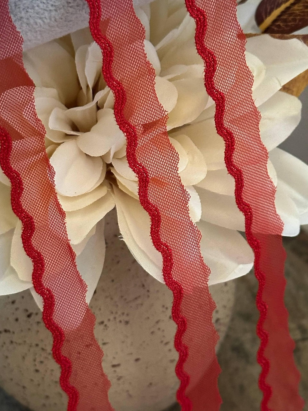 10yds Red Scalloped Mesh Lace Trim by Yard, Crescent Non Stretch Ribbon, Coquette Craft Supply, 0.6", Retail Wholesale Bulk