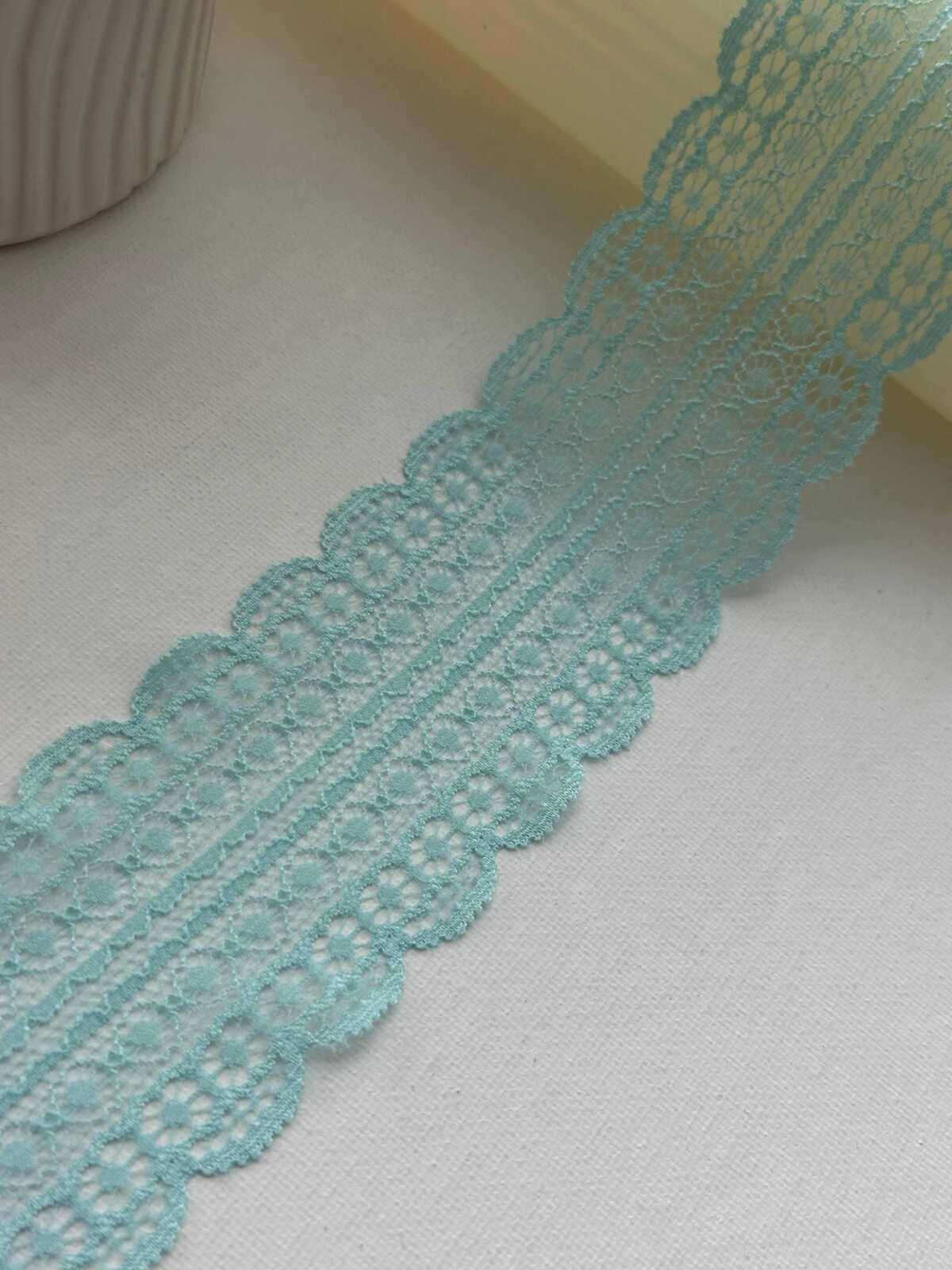 6Yds Stretch 2" Aqua Mint Green Floral Scalloped Stretch Lace Trim Wholesale