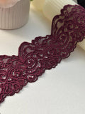 3Yds Stretch 3" Dark Burgundy Wine Floral Scalloped Stretch Lace Wholesale