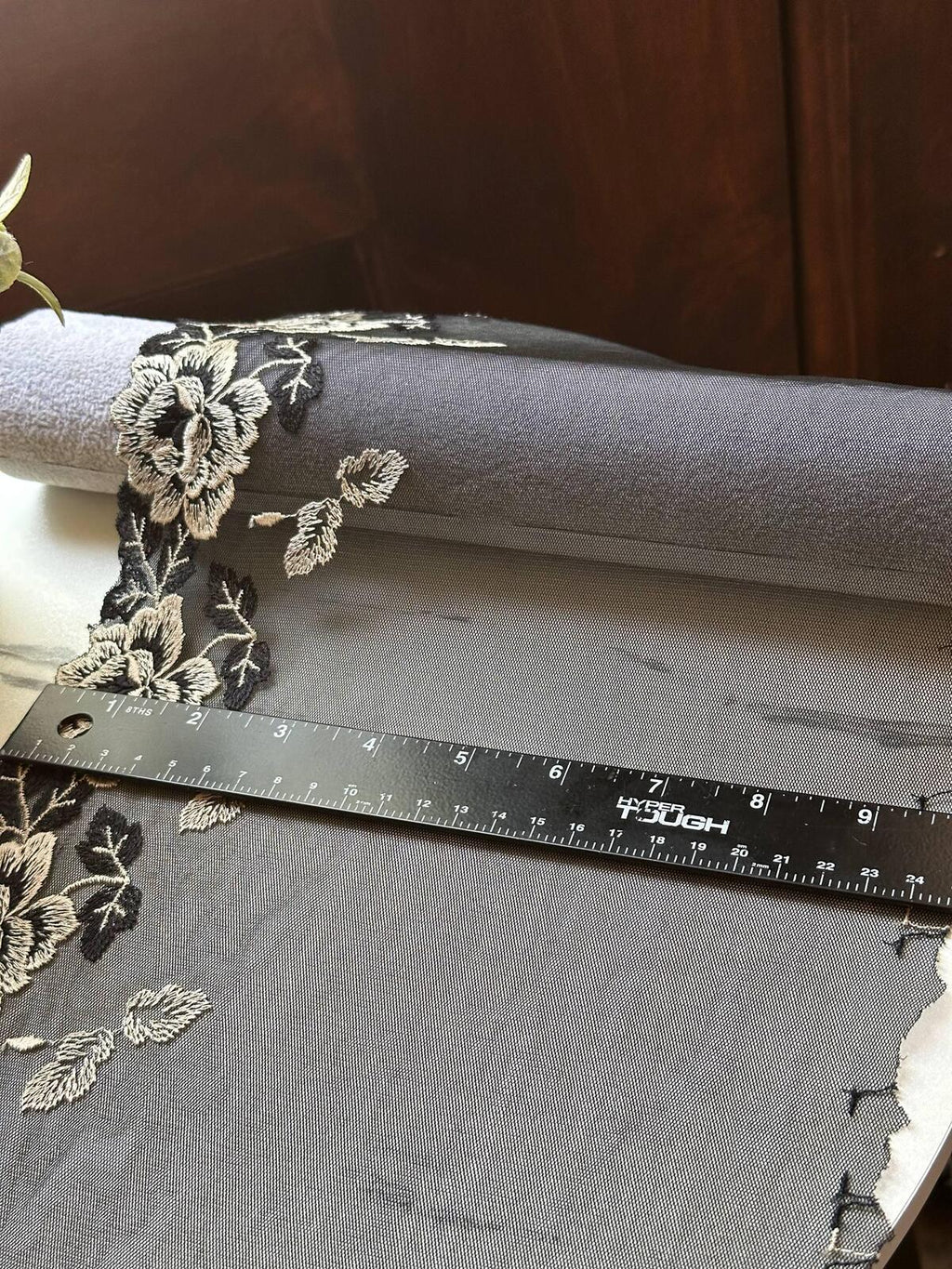 Black Ivory Embroidered Mesh Lace Trim, Extra Wide Tulle Border Ribbon, Coquette Craft Supply, 9", Retail Wholesale Bulk