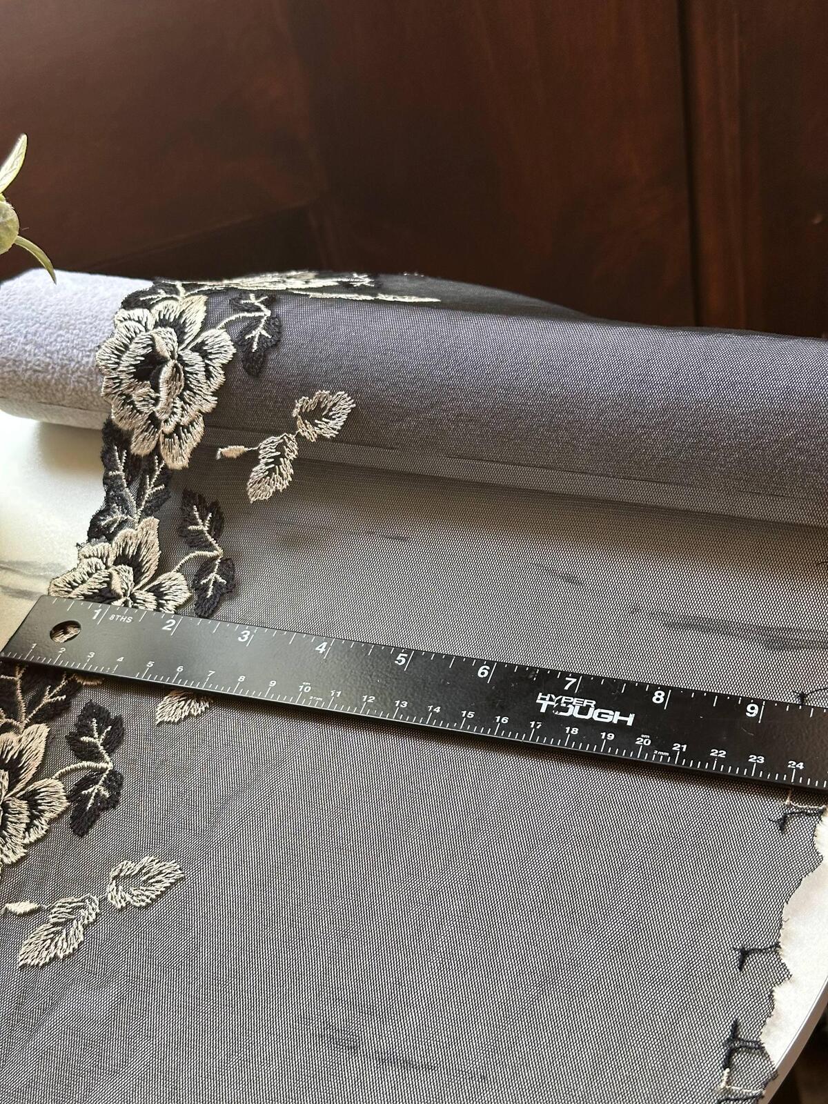 Black Ivory Embroidered Mesh Lace Trim, Extra Wide Tulle Border Ribbon, Coquette Craft Supply, 9", Retail Wholesale Bulk