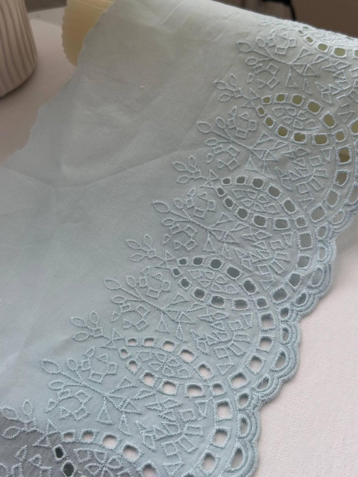 1Yd Non-Stretch 7" Ice Light Blue Cotton Eyelet Embroidered Lace Wholesale