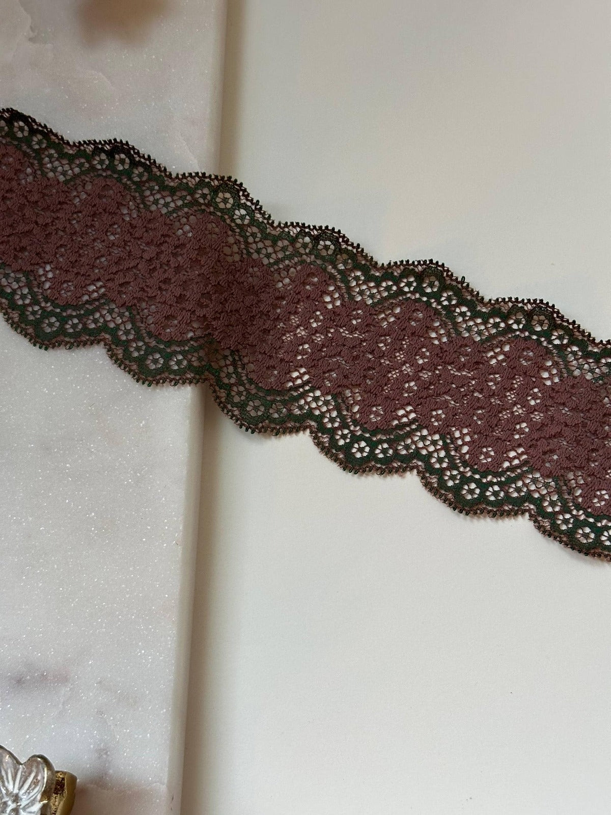 Two Tone Stretch Lace Trim by Yard, 2.6" Rose Green Elastic Ribbon, Lingerie Lace, Coquette Craft Supply, DIY Sewing, Retail Wholesale
