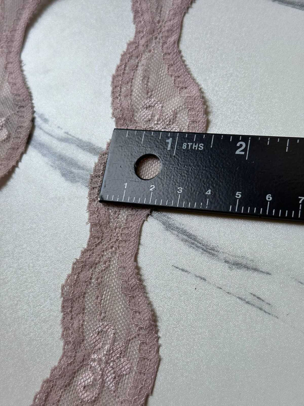 10yds Soft Dusty Mauve Floral Wavy Stretch Lace Trim by the Yard, Scalloped Elastic Ribbon for Coquette Crafts, 1.3", Retail Wholesale Bulk