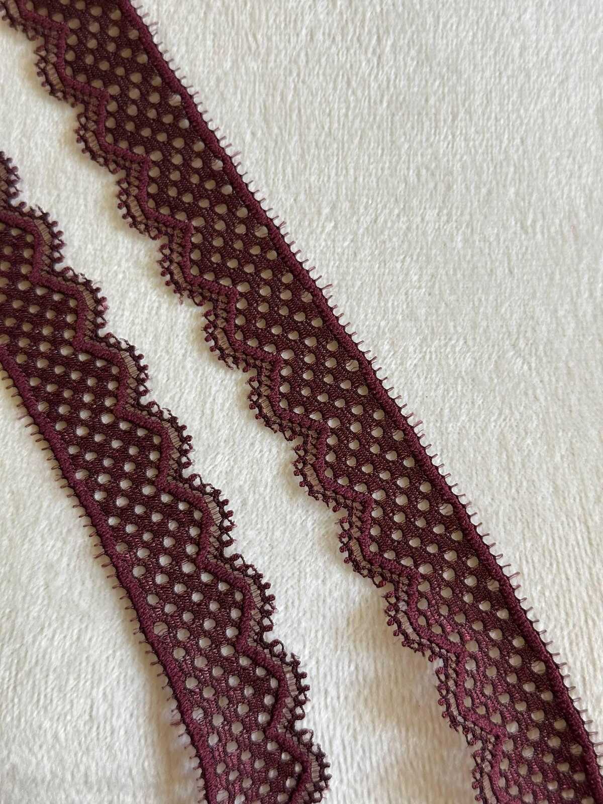 10yds  0.75" Burgundy Stretch Elastic Lace Trim Dainty Scalloped Edge Wine Ribbon for Lingerie  Crafts Sewing Retail Wholesale