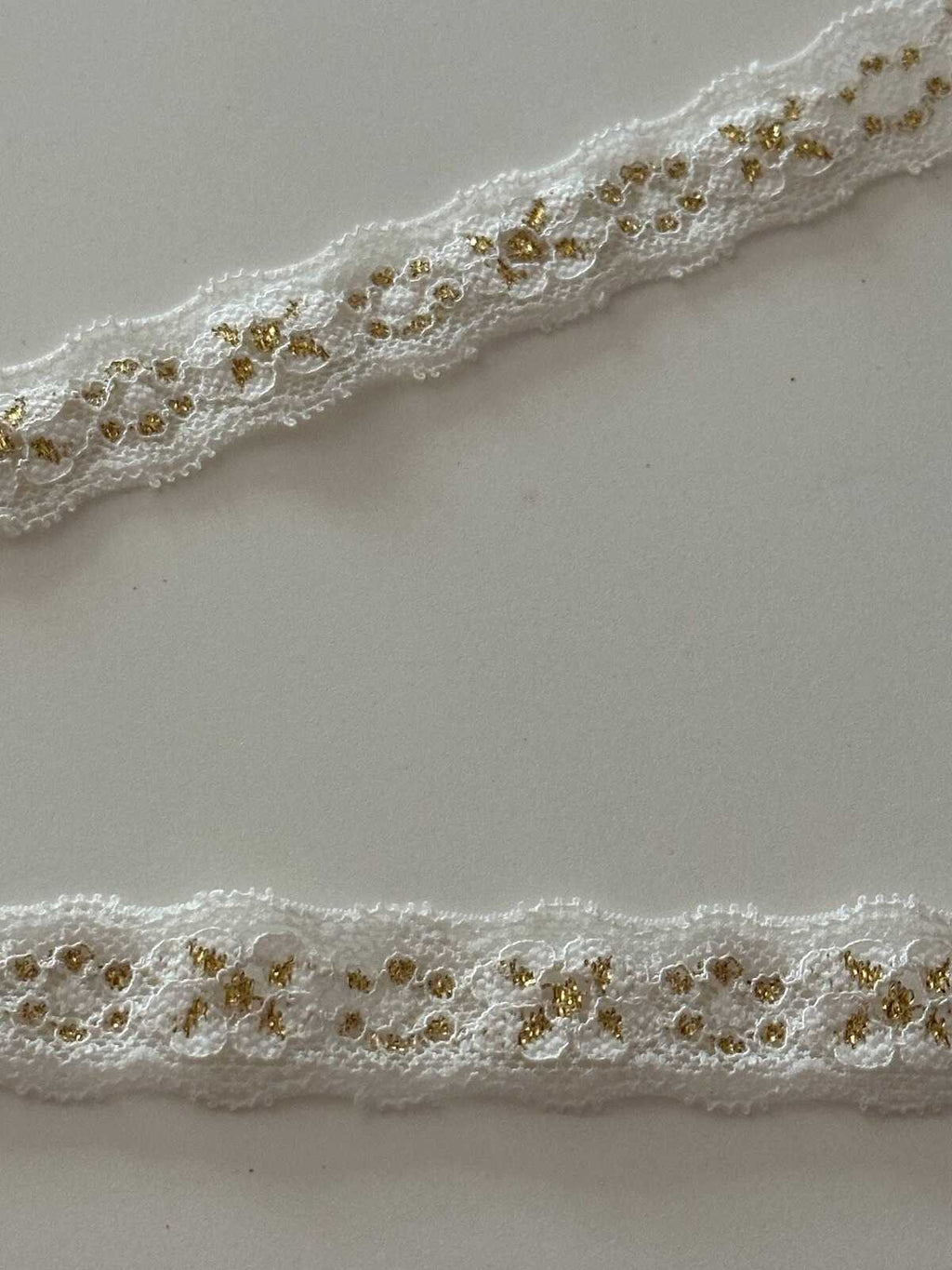 10yds White Gold Metallic Stretch Lace, 0.8" Elastic Ribbon, Bulk Clearance Coquette Y2K Lace, Lingerie, DIY Sewing, Retail Wholesale