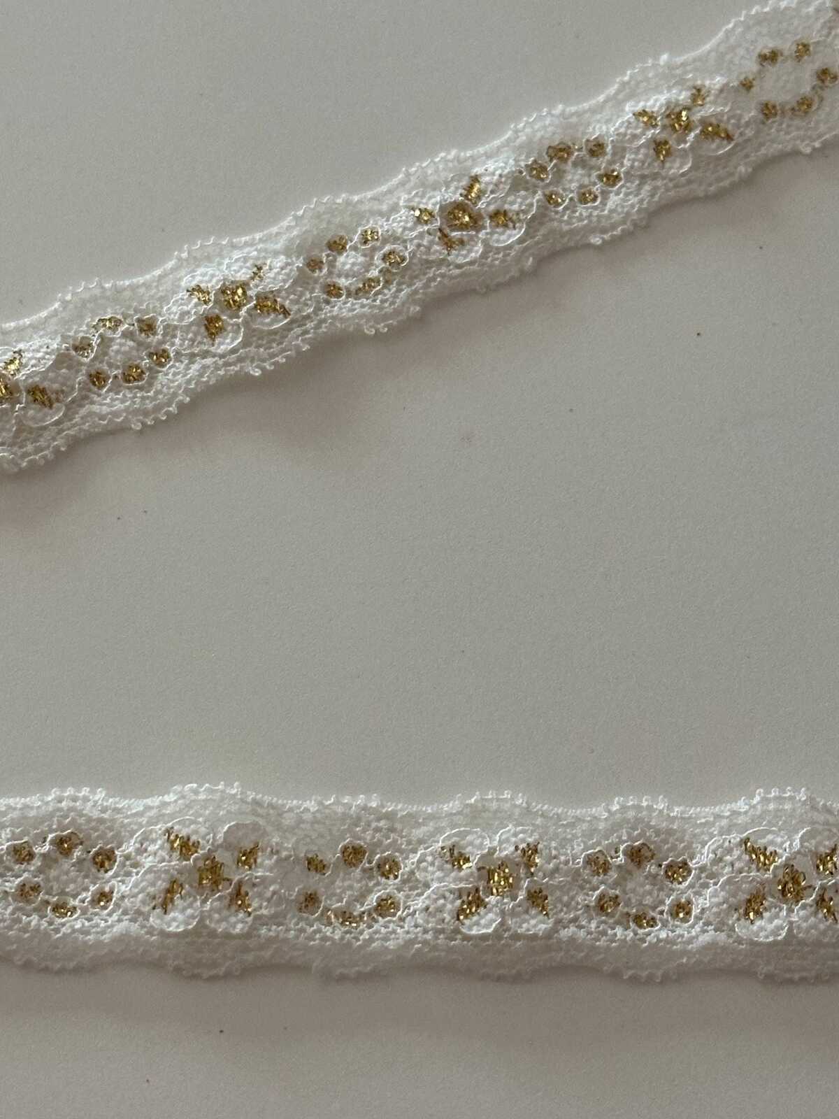10yds White Gold Metallic Stretch Lace, 0.8" Elastic Ribbon, Bulk Clearance Coquette Y2K Lace, Lingerie, DIY Sewing, Retail Wholesale