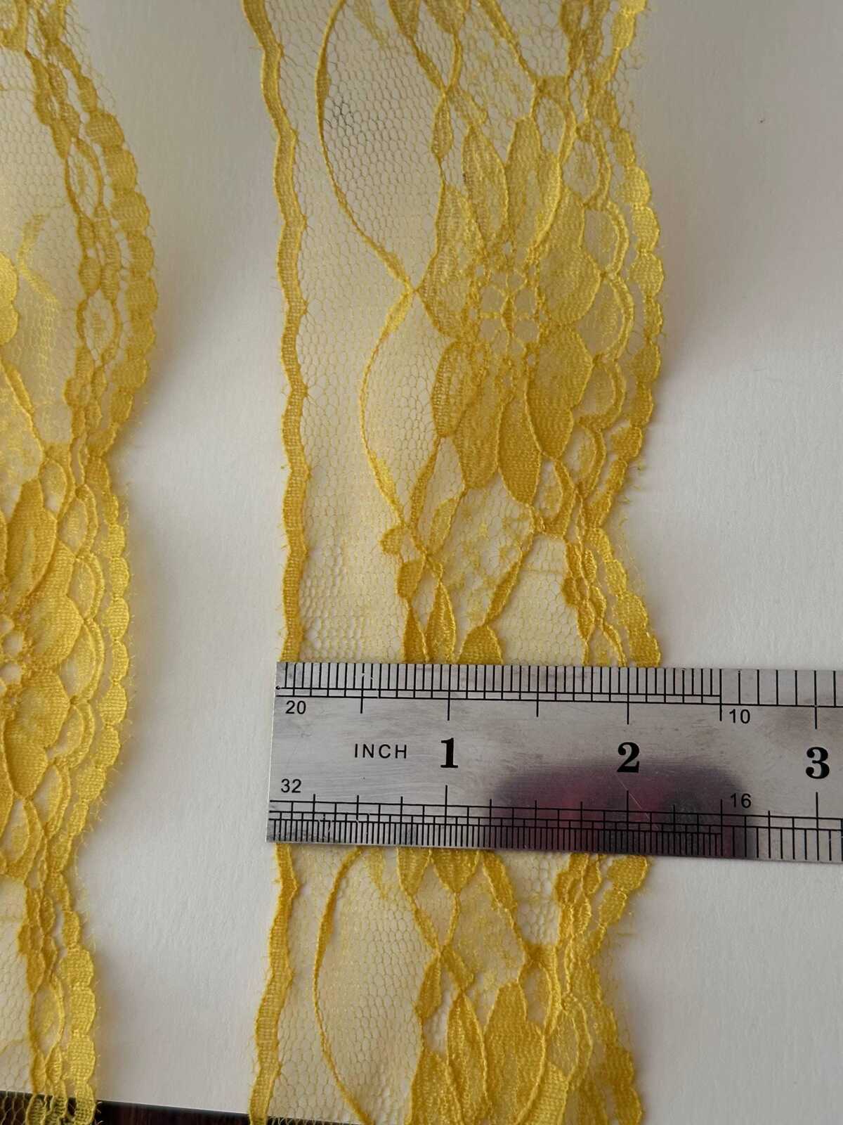 10yds Yellow Floral Non-Stretch Lace Trim, 2.1" Soft Ribbon, Bulk Clearance Coquette Y2K Lace, Garment Trim, DIY Sewing, Retail Wholesale