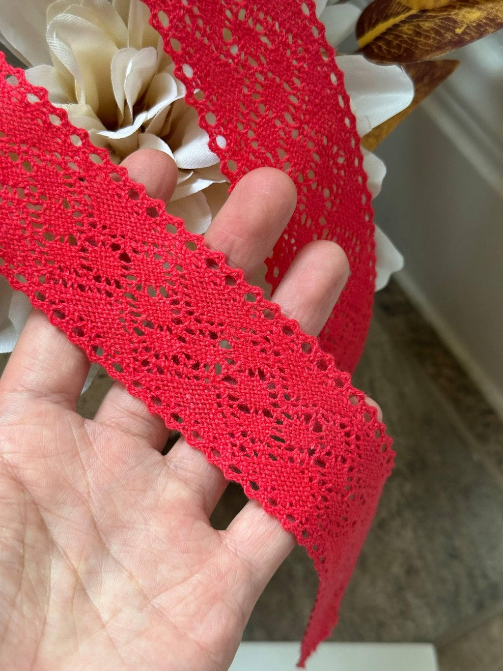 Watermelon Coral Red Crochet Cotton Lace Trim by Yard, Openwork Ribbon, Coquette Craft Supply, 1.5", Retail Wholesale Bulk