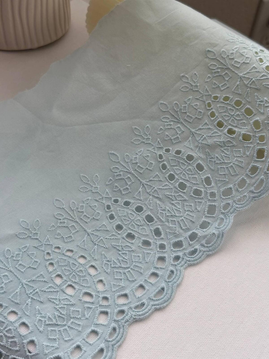1Yd Non-Stretch 7" Ice Light Blue Cotton Eyelet Embroidered Lace Wholesale