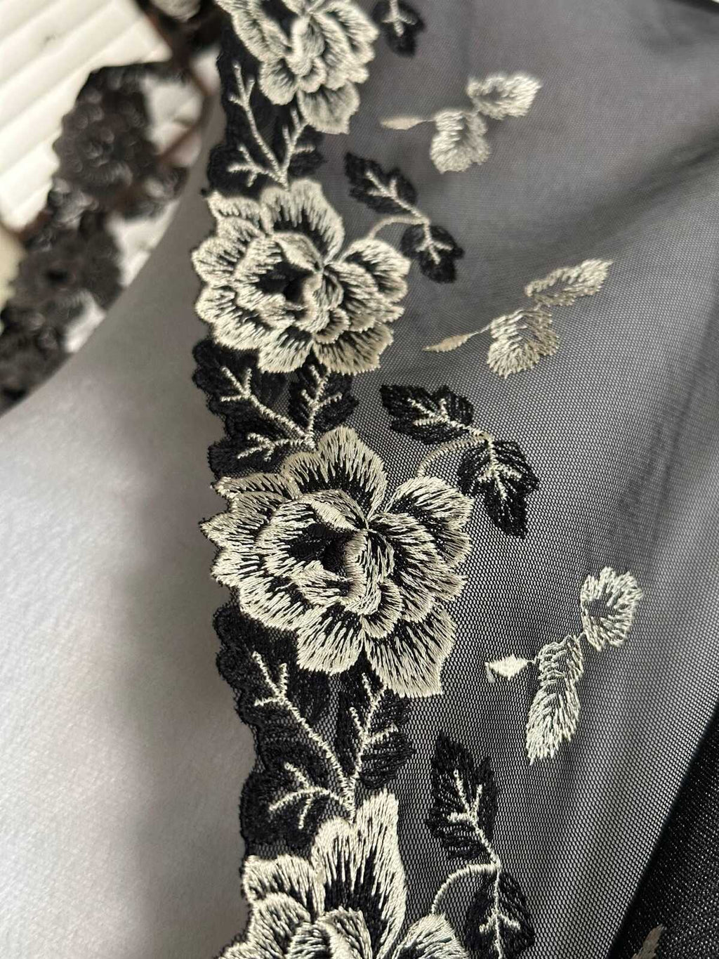 Black Ivory Embroidered Mesh Lace Trim, Extra Wide Tulle Border Ribbon, Coquette Craft Supply, 9", Retail Wholesale Bulk