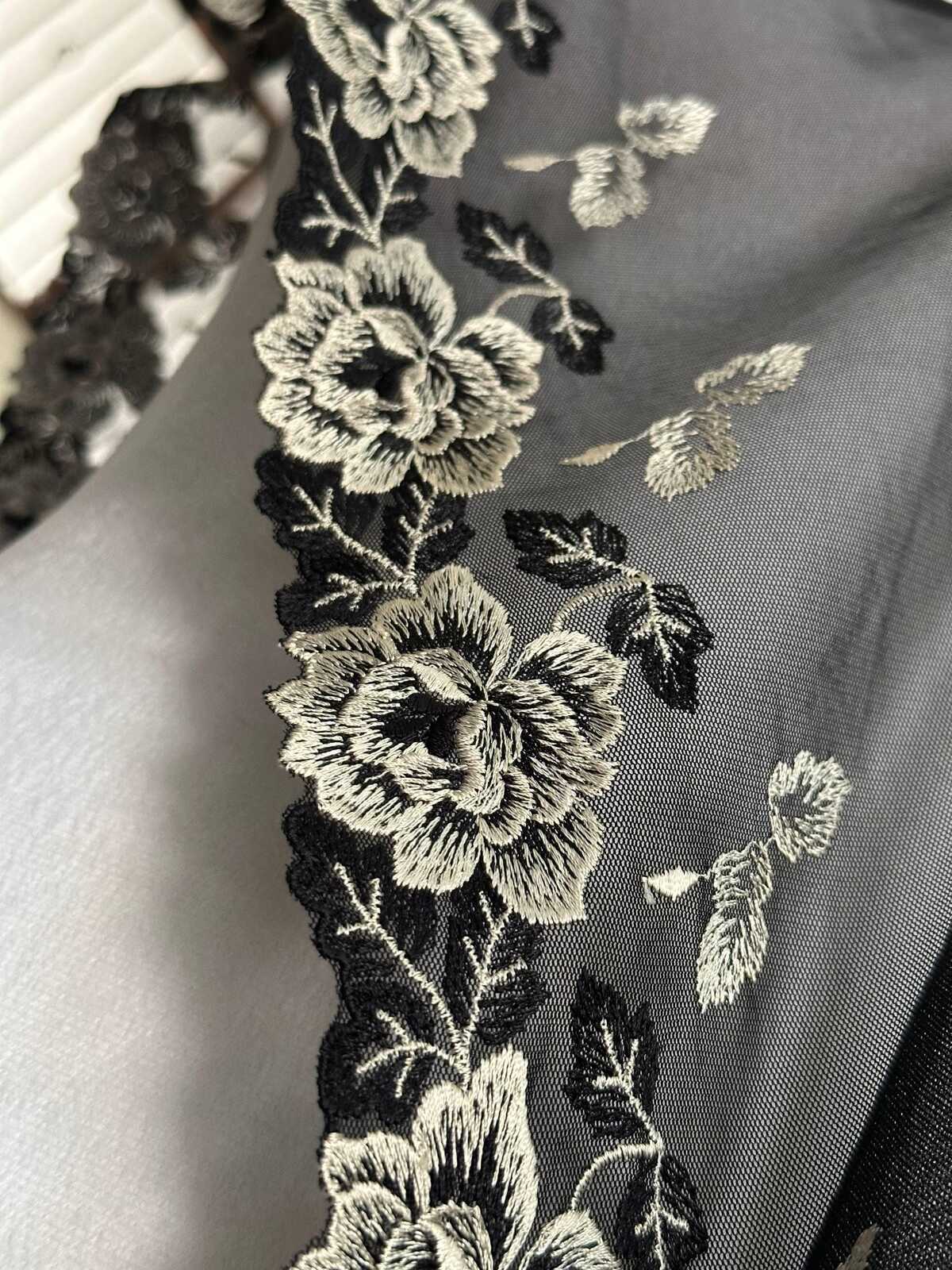 Black Ivory Embroidered Mesh Lace Trim, Extra Wide Tulle Border Ribbon, Coquette Craft Supply, 9", Retail Wholesale Bulk