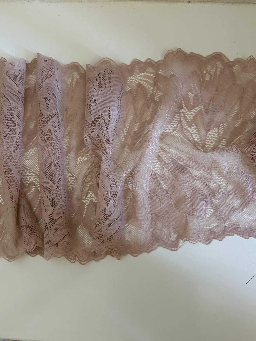 8.65" Dusty Pink Stretch Lace Trim Wide Nude Blush Floral Elastic Galloon Scalloped Edge Lace for Lingerie Garment Sewing Crafts
