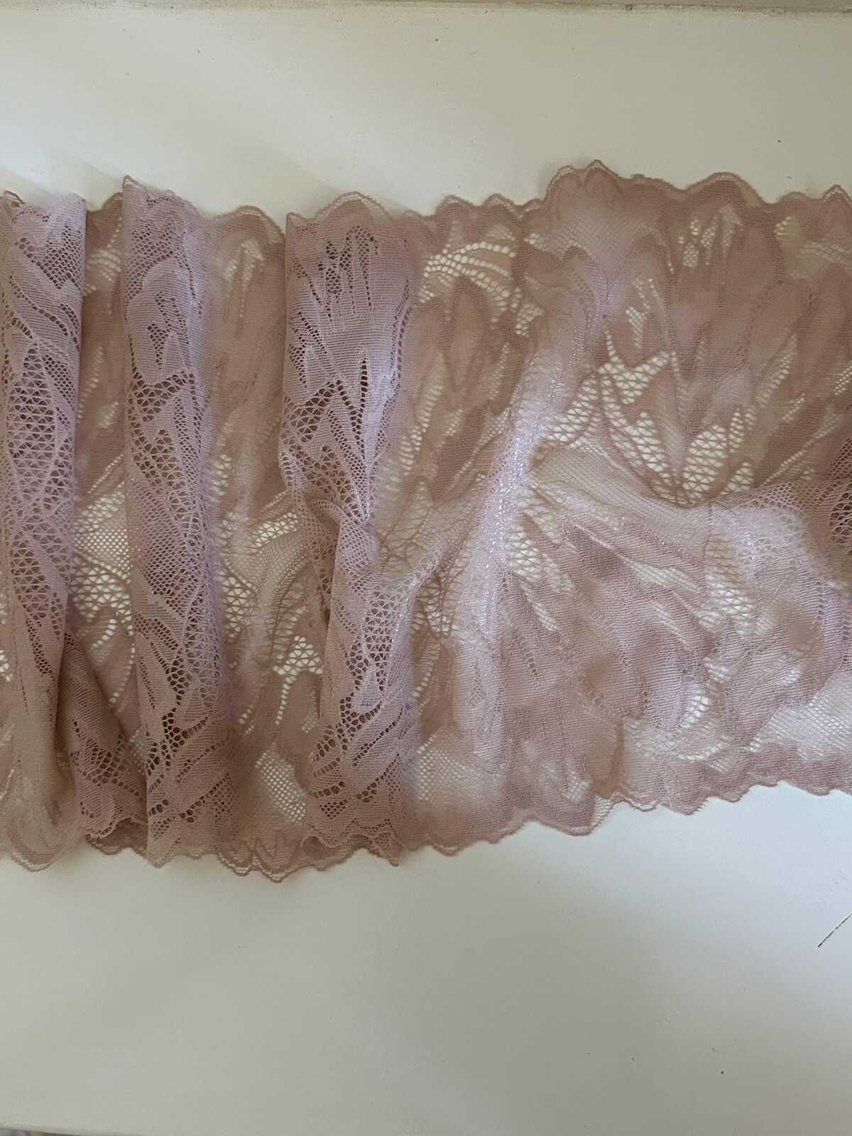 8.65" Dusty Pink Stretch Lace Trim Wide Nude Blush Floral Elastic Galloon Scalloped Edge Lace for Lingerie Garment Sewing Crafts