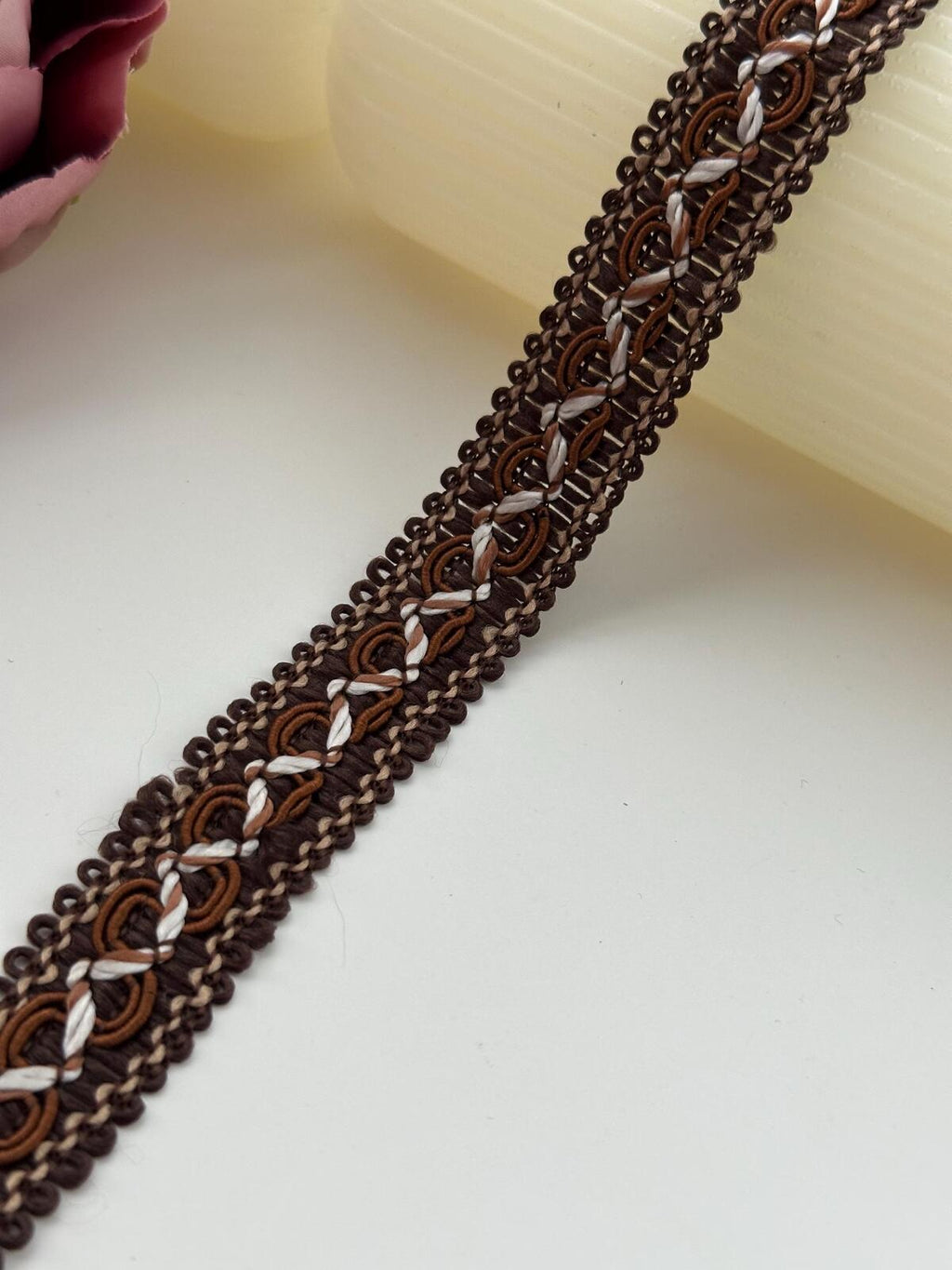 6Yds Non-Stretch 0.8" Dark Brown Woven Braided Gimp Scroll Trim Ribbon Wholesale
