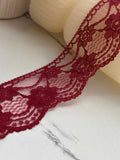 10Yds Non-Stretch 1.6" Burgundy Wine Red Floral Mesh Lace Trim Wholesale