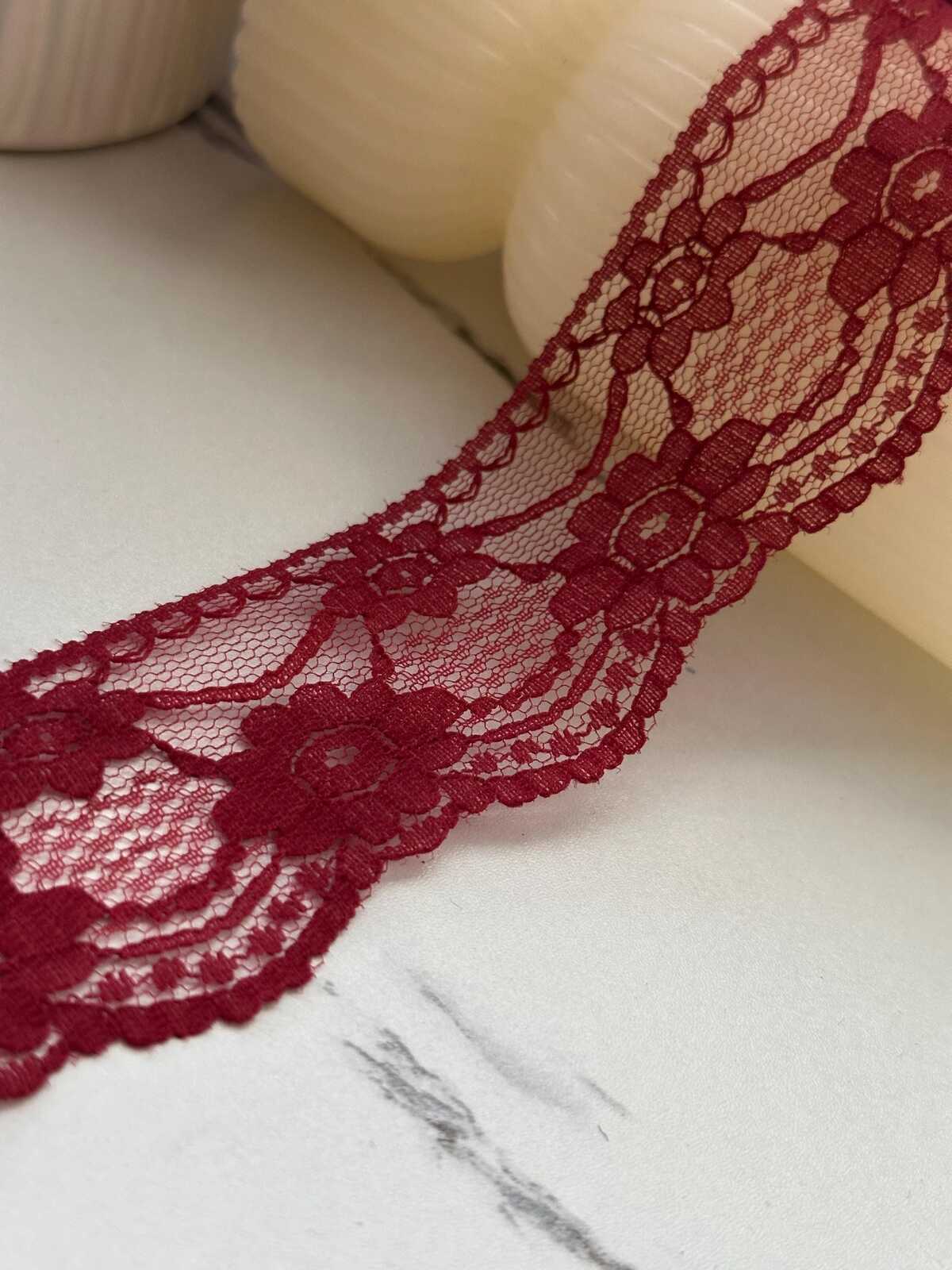 10Yds Non-Stretch 1.6" Burgundy Wine Red Floral Mesh Lace Trim Wholesale