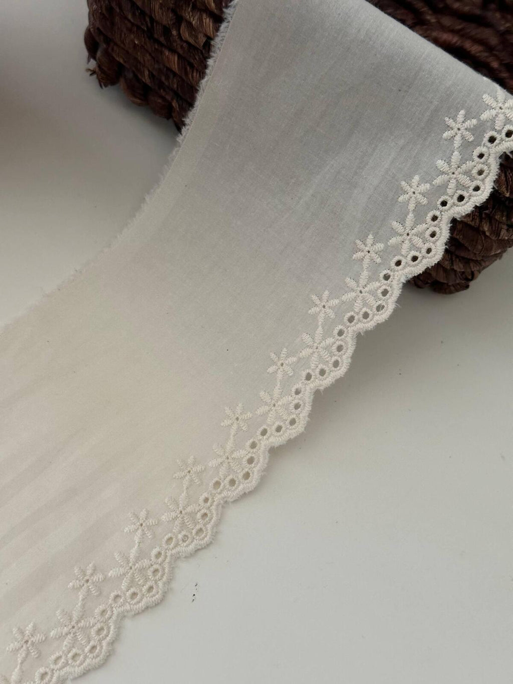 2Yds Non-Stretch 4" Off-White Cotton Eyelet Embroidered Lace Trim Wholesale