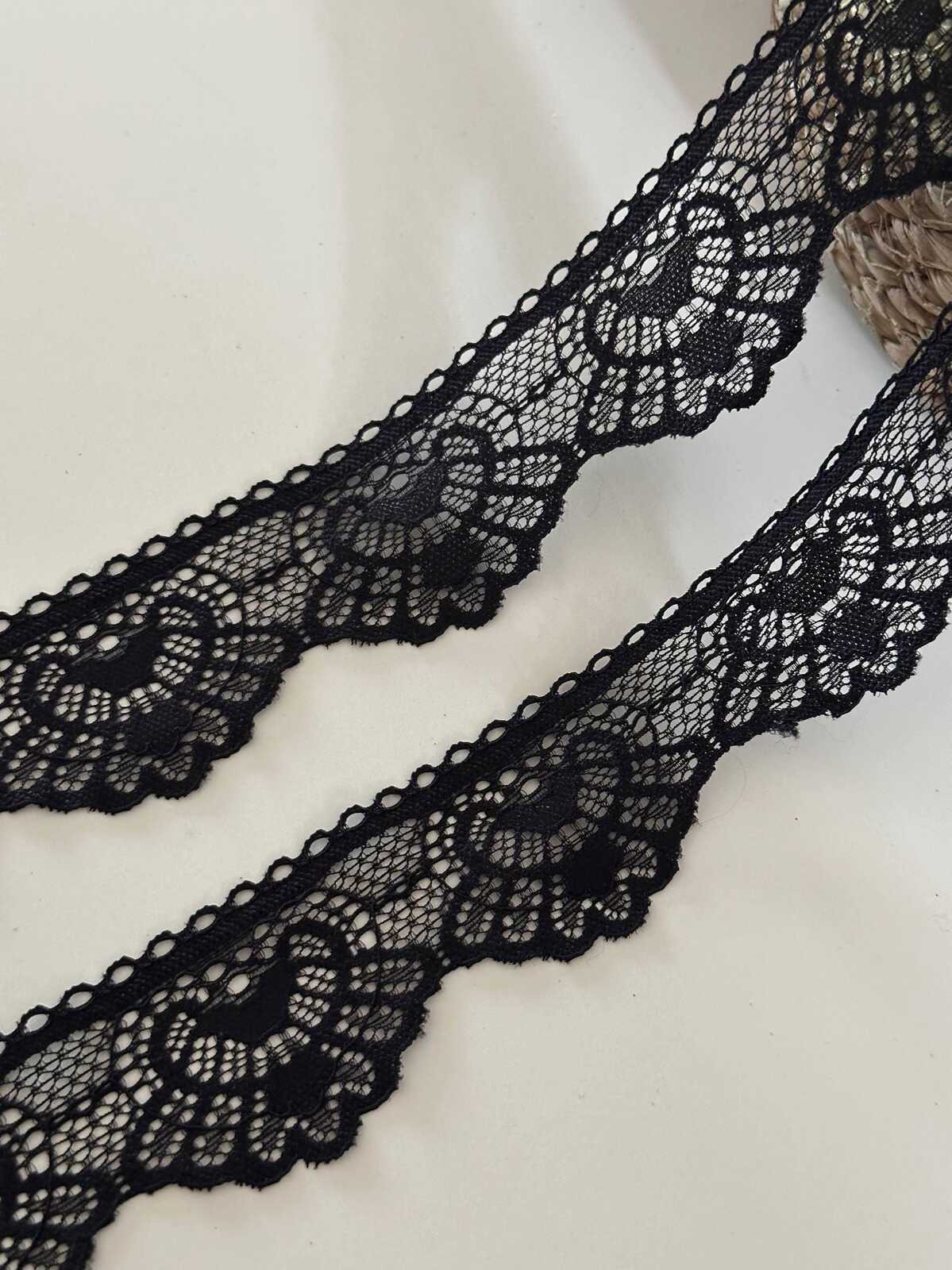 10yds Black Scalloped Stretch Lace Trim, 1.5" Elastic Ribbon, Bulk Clearance Coquette Y2K Lace, Lingerie Lace, DIY Sewing, Retail Wholesale
