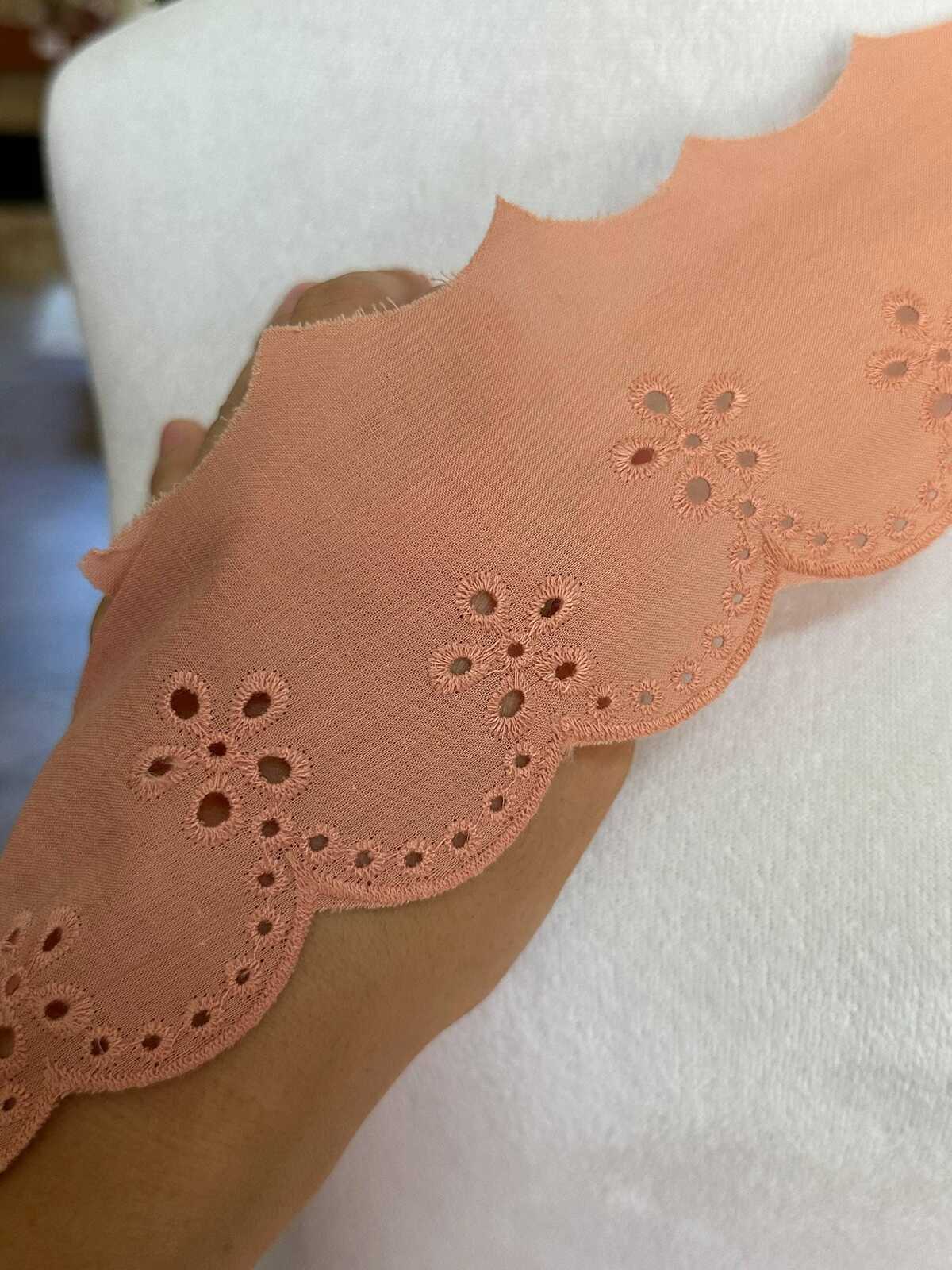 Dusty Peach Coral Eyelet Cotton Lace Trim Symmetrical Double Scalloped Embroidered Ribbon for Gowns Blouses Crafts Sewing, 2.75"