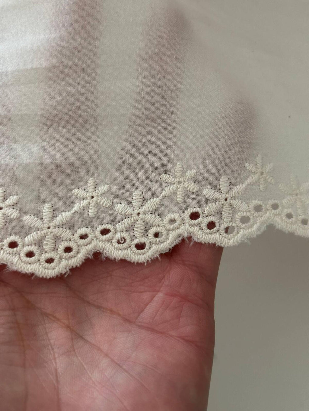 2Yds Non-Stretch 4" Off-White Cotton Eyelet Embroidered Lace Trim Wholesale