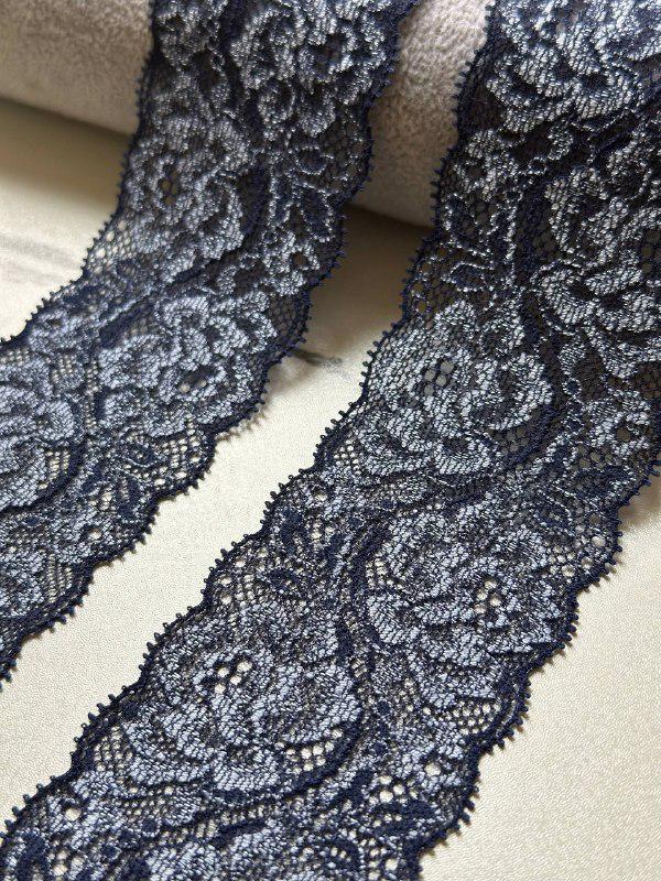 Navy Blue Floral Slight Stretch Lace Trim, 2.15" Gentle Elastic Ribbon, Lingerie Lace, Coquette Craft Supply, DIY Sewing, Retail Wholesale