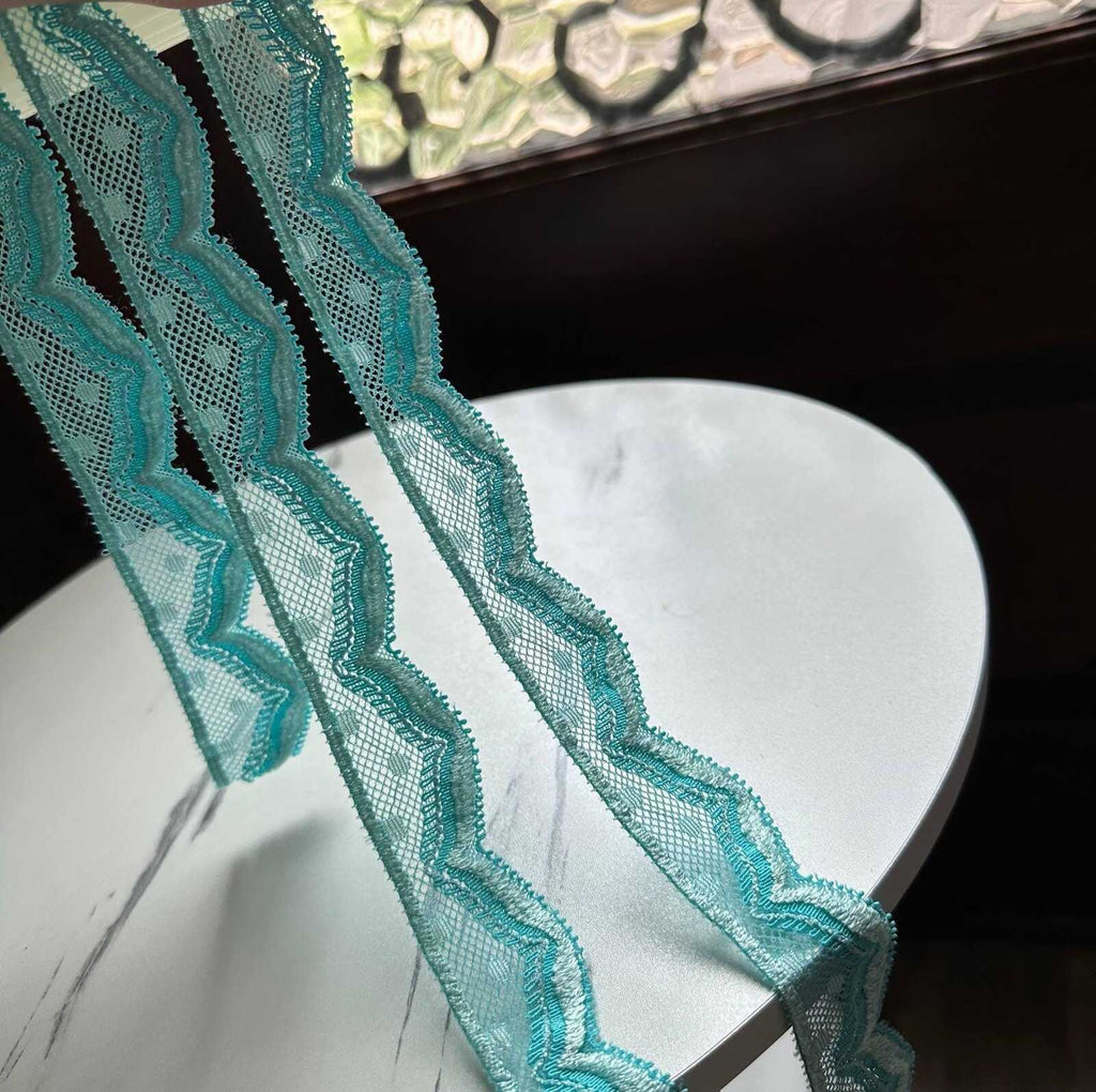 10yds Mint Aqua Turquoise Swiss Dot Elastic Stretch Lace Trim Symmetrical Double Scalloped Narrow Ribbon for  Crafts Sewing, 1.1"  Wholesale