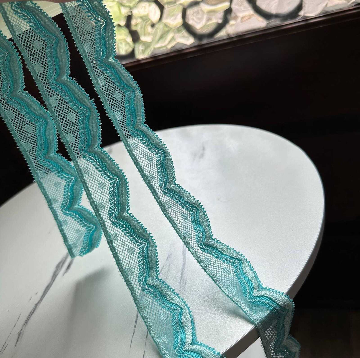 10yds Mint Aqua Turquoise Swiss Dot Elastic Stretch Lace Trim Symmetrical Double Scalloped Narrow Ribbon for  Crafts Sewing, 1.1"  Wholesale