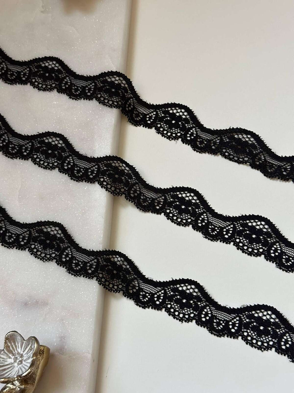 10yds Black Scalloped Wave Stretch Lace Trim by Yard, Elastic Ribbon, Soft Skin Friendly Coquette Craft Supply, 1", Retail Wholesale Bulk