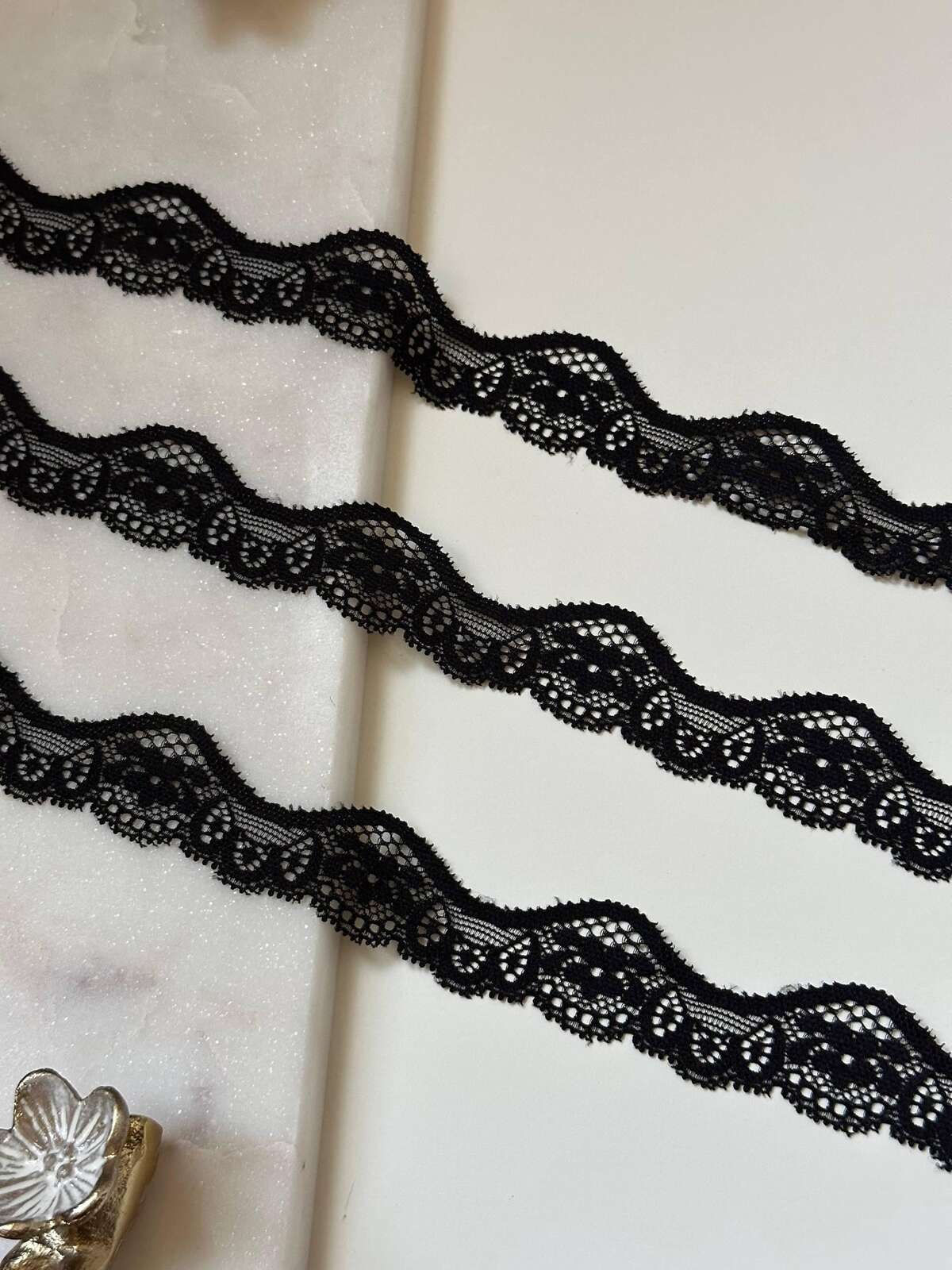 10yds Black Scalloped Wave Stretch Lace Trim by Yard, Elastic Ribbon, Soft Skin Friendly Coquette Craft Supply, 1", Retail Wholesale Bulk