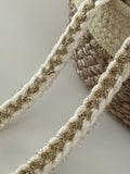 10yds Cream Gold Braided Trim, 0.5" Metallic Ribbon, Bulk Clearance Coquette Y2K Lace, Tweed Trim, DIY Sewing, Retail Wholesale