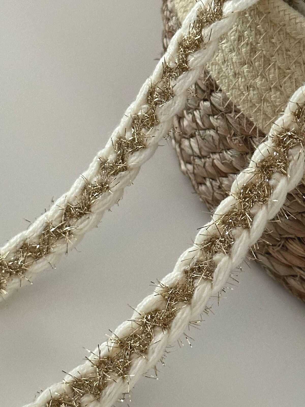 10yds Cream Gold Braided Trim, 0.5" Metallic Ribbon, Bulk Clearance Coquette Y2K Lace, Tweed Trim, DIY Sewing, Retail Wholesale