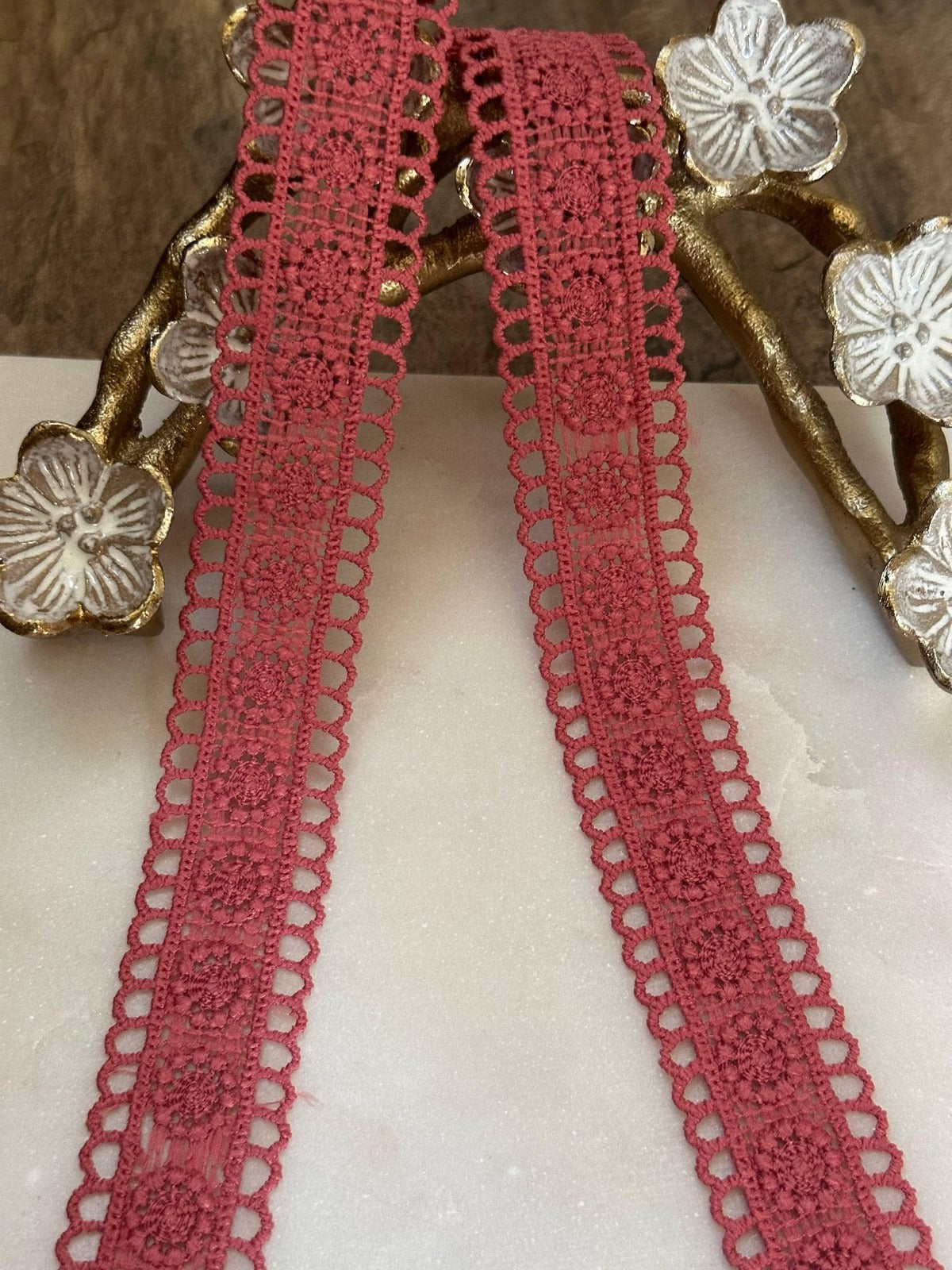 Rose Pink Guipure Water Soluble Lace Trim, Openwork Crochet Ribbon, Coquette Craft Supply, 1", Retail Wholesale Bulk