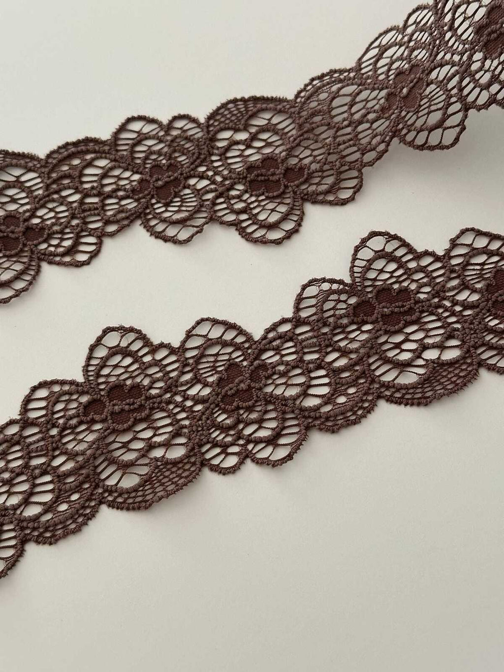 10yds Brown Floral Stretch Lace Trim, 2.3" Elastic Ribbon, Bulk Clearance Coquette Y2K Lace, Lingerie Lace, DIY Sewing, Retail Wholesale