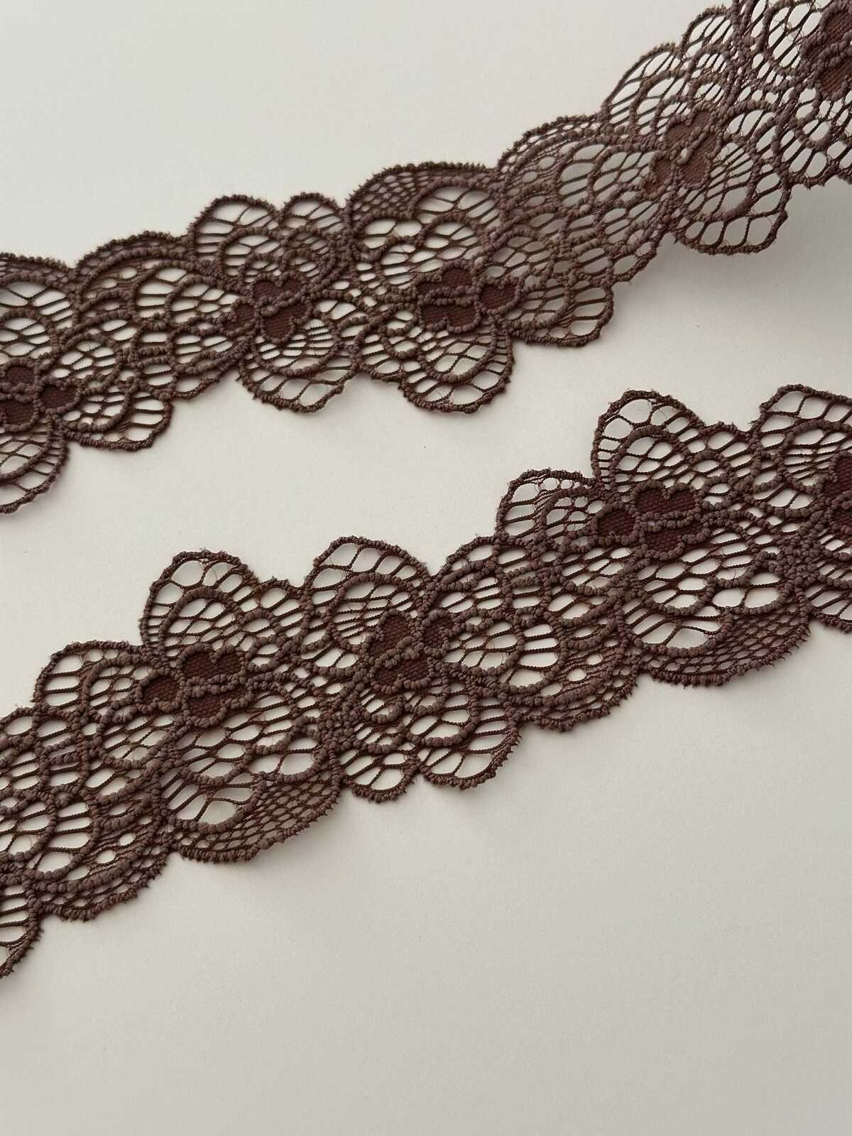 10yds Brown Floral Stretch Lace Trim, 2.3" Elastic Ribbon, Bulk Clearance Coquette Y2K Lace, Lingerie Lace, DIY Sewing, Retail Wholesale