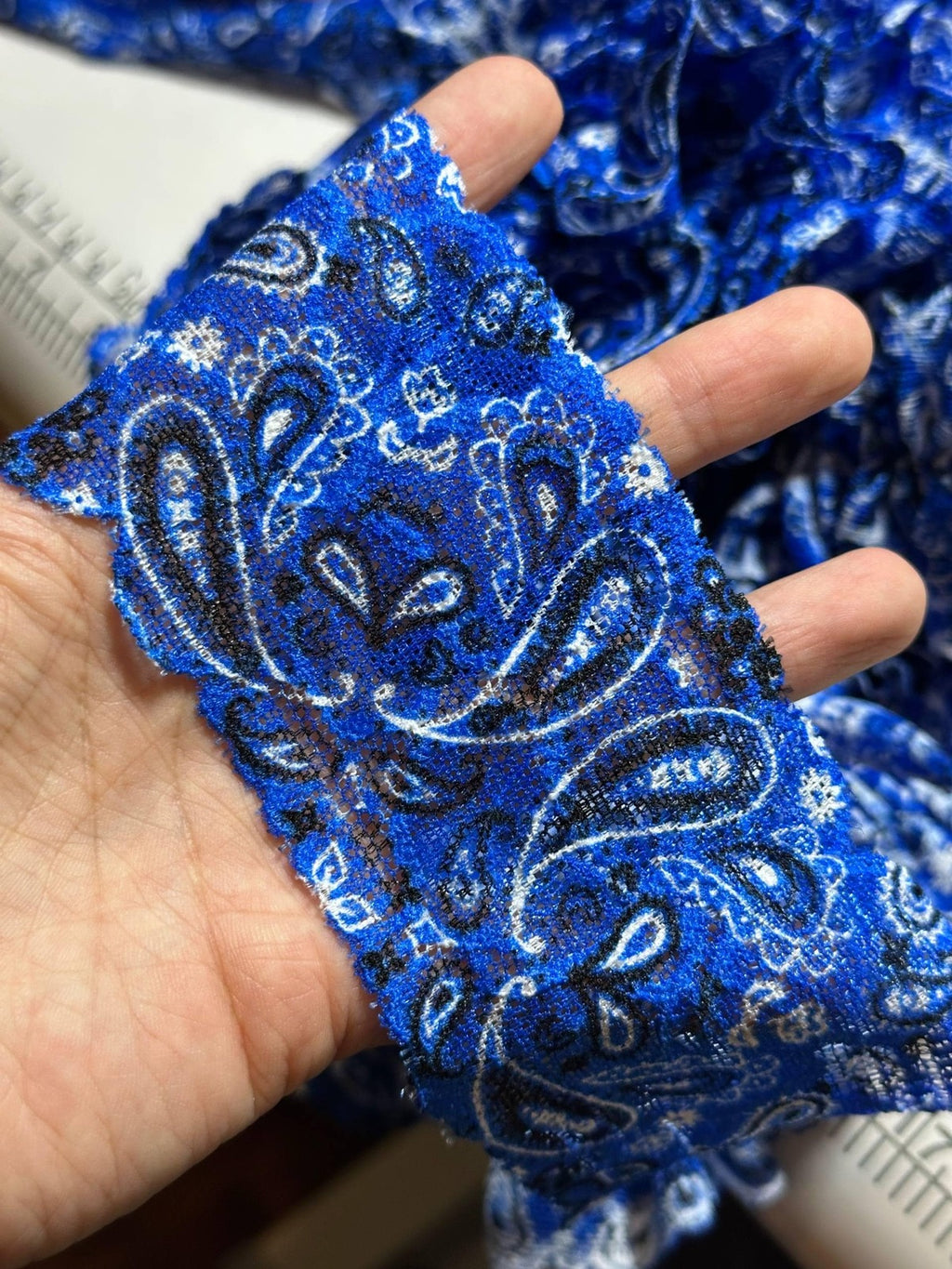 10yds 2" Royal Blue Stretch Elastic Lace Trim Soft Paisley Bandana Scalloped Edge Ribbon for Lingerie Crafts Sewing Retail Wholesale