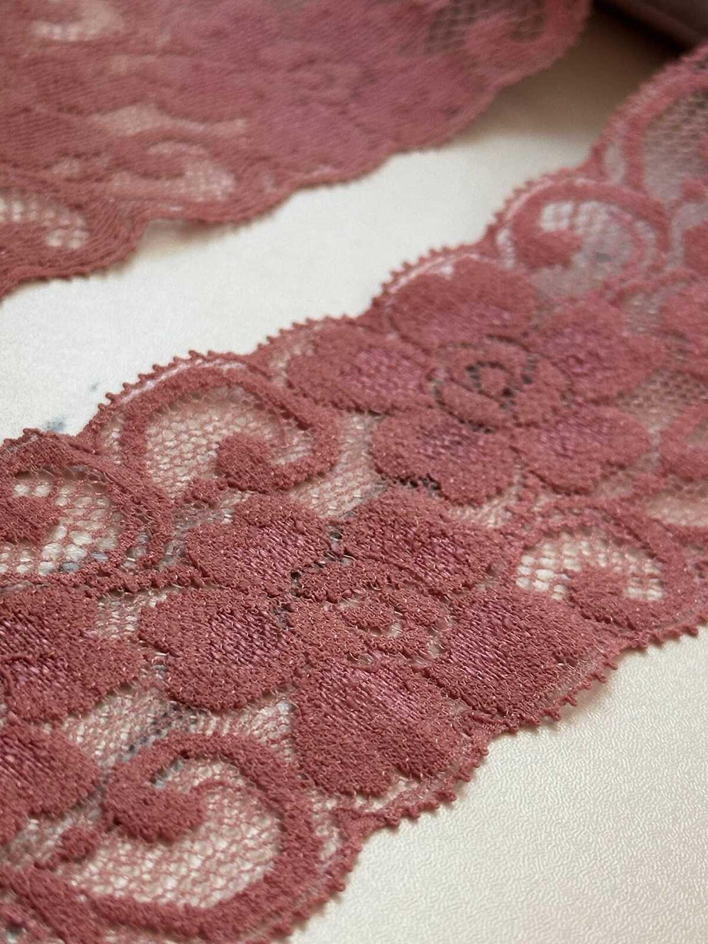 10yds  Soft Dusty Rose Floral Scalloped Stretch Lace Trim by the Yard, Elastic Ribbon for Coquette Crafts, 2.25", Retail Wholesale Bulk