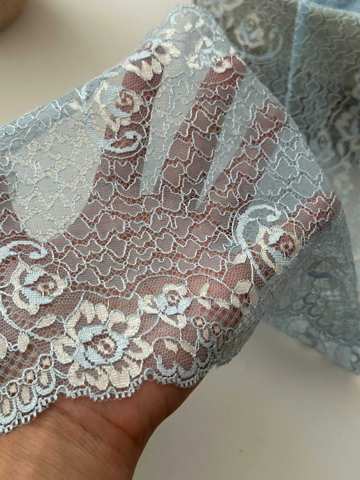 1Yard Japanese Lace, 6.5" Two-Tone Dust Blue Non-Stretch Chantilly Ribbon, Bulk Clearance Coquette Y2K Lace, Garment Trim, Retail Wholesale