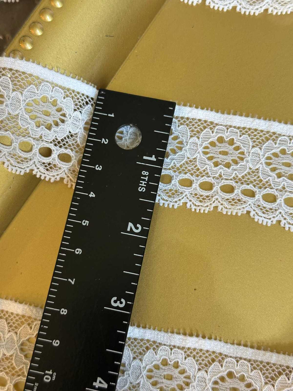 5yard 1.5" White Stretch Eyelash Lace Trim with Ribbon Slits by the Yard, Elastic Beading Lace Insert for Lolita, Lingerie, Garter, Doll