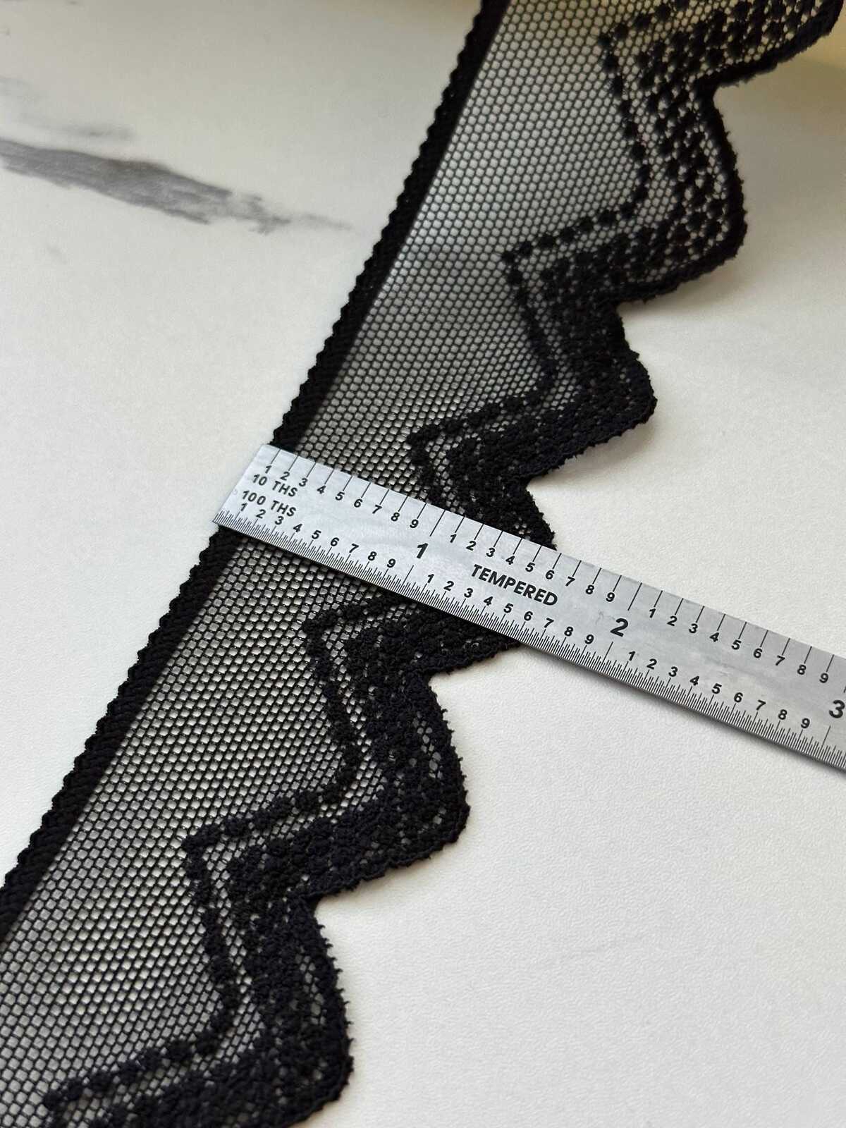 10Yds Soft Stretch 1.6" Black Geometric Zigzag Mesh Stretch Lace Wholesale