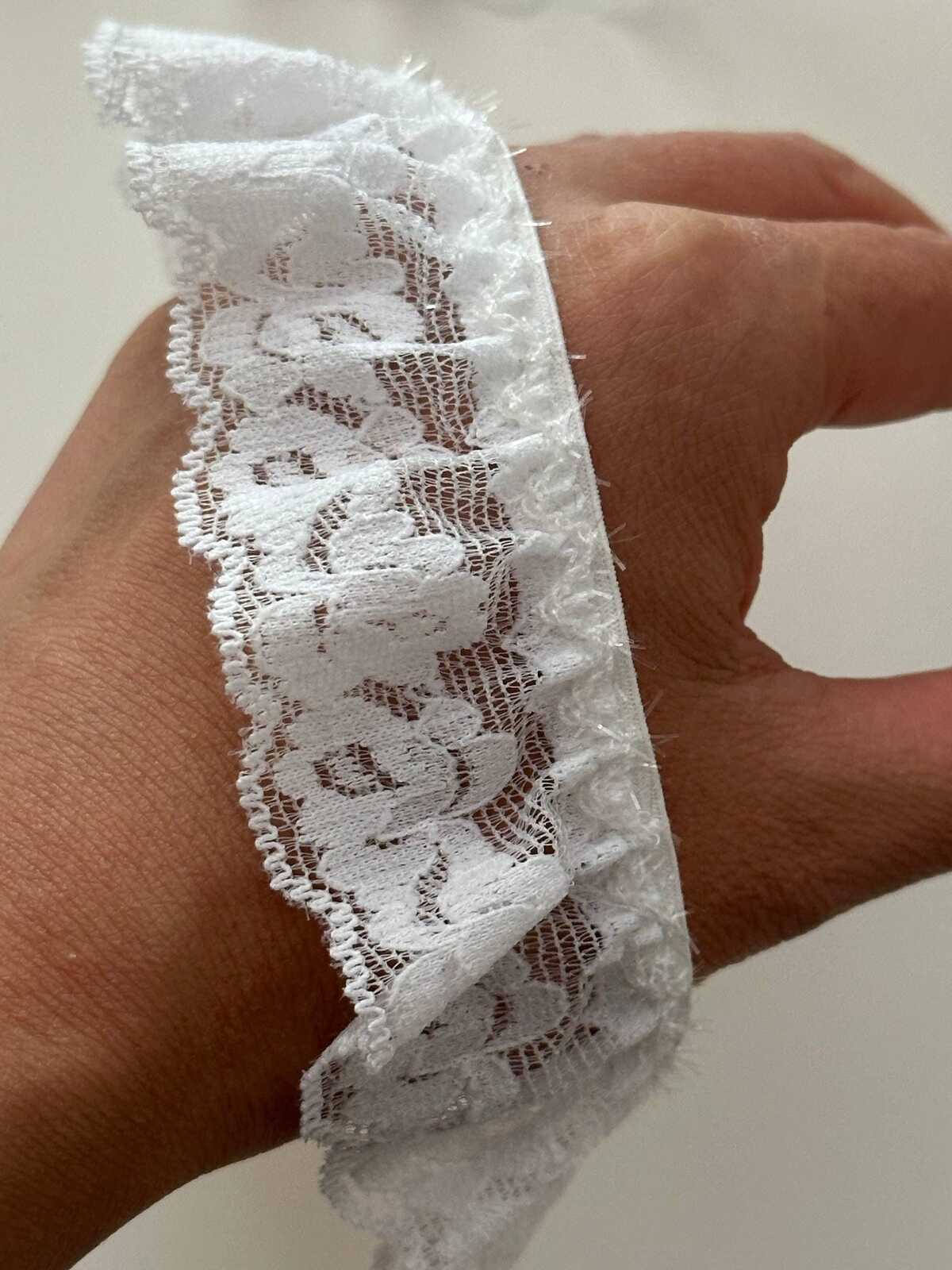10yds White Ruffled Stretch Lace Trim, 1.3" Elastic Ribbon, Bulk Clearance Coquette Y2K Lace, Lingerie, DIY Sewing, Retail Wholesale
