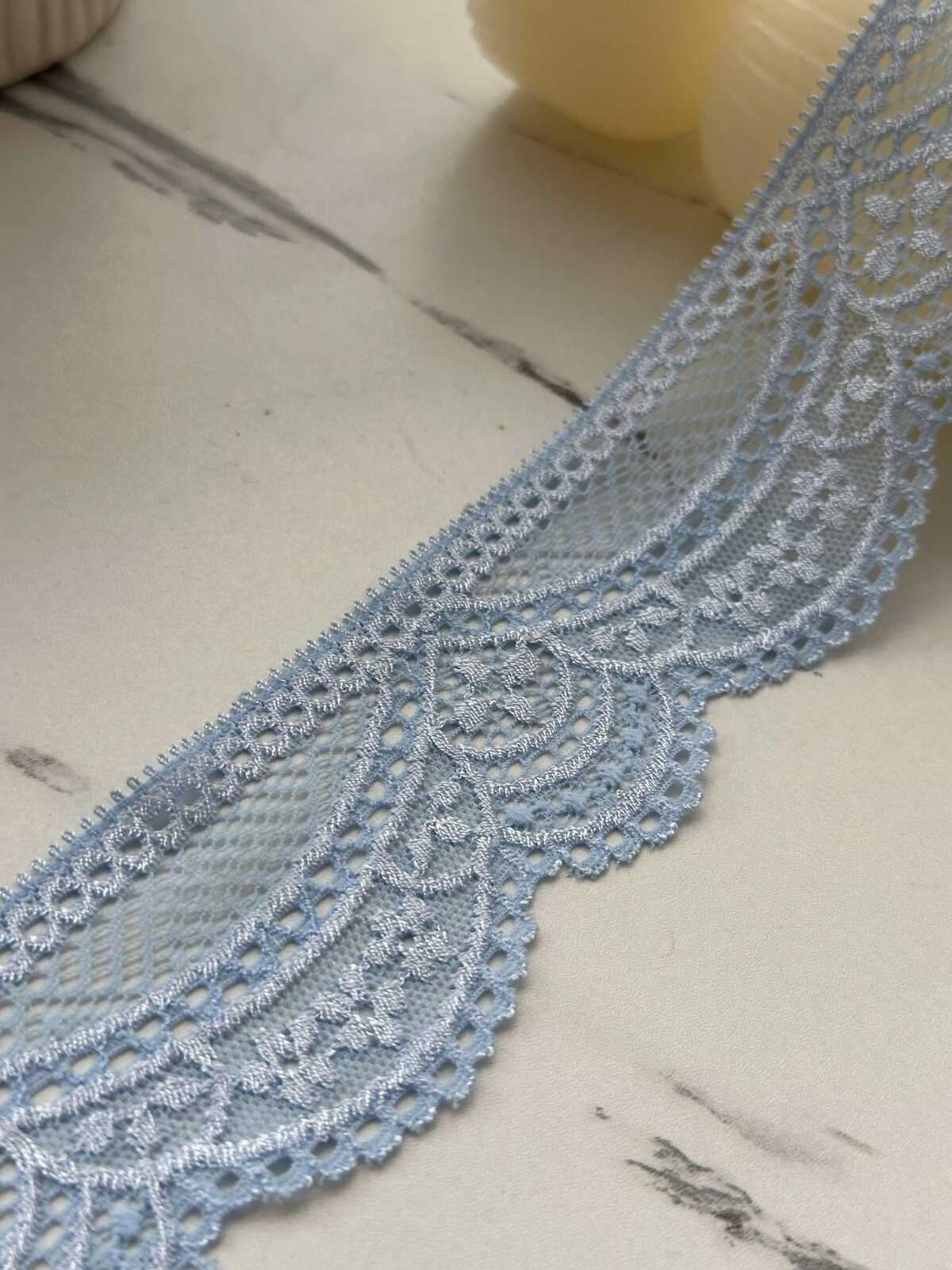 10Yds Stretch 1.9" Light Dusty Blue Floral Scalloped Stretch Lace Wholesale