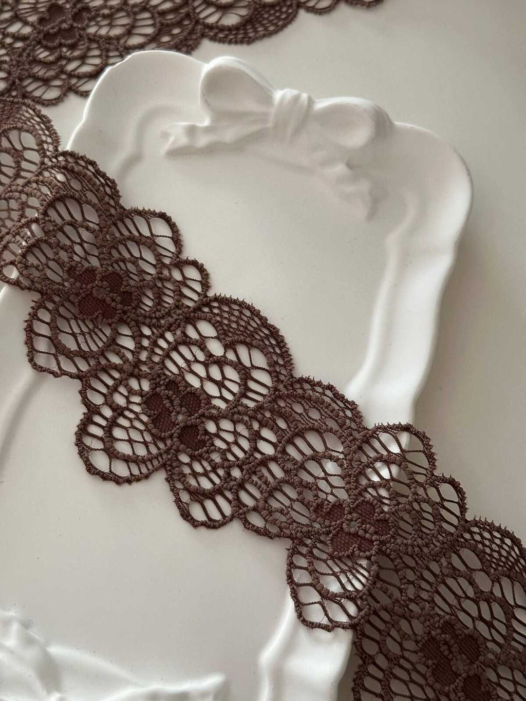 10yds Brown Floral Stretch Lace Trim, 2.3" Elastic Ribbon, Bulk Clearance Coquette Y2K Lace, Lingerie Lace, DIY Sewing, Retail Wholesale