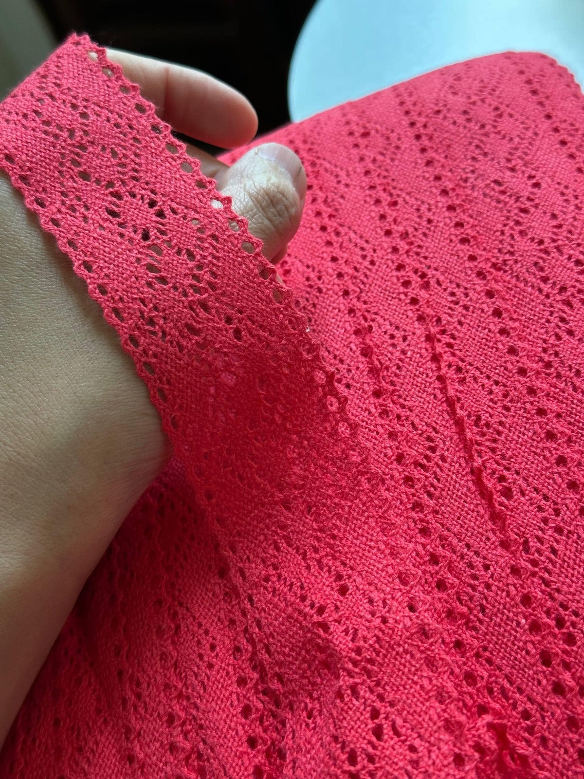 Watermelon Coral Red Crochet Cotton Lace Trim by Yard, Openwork Ribbon, Coquette Craft Supply, 1.5", Retail Wholesale Bulk