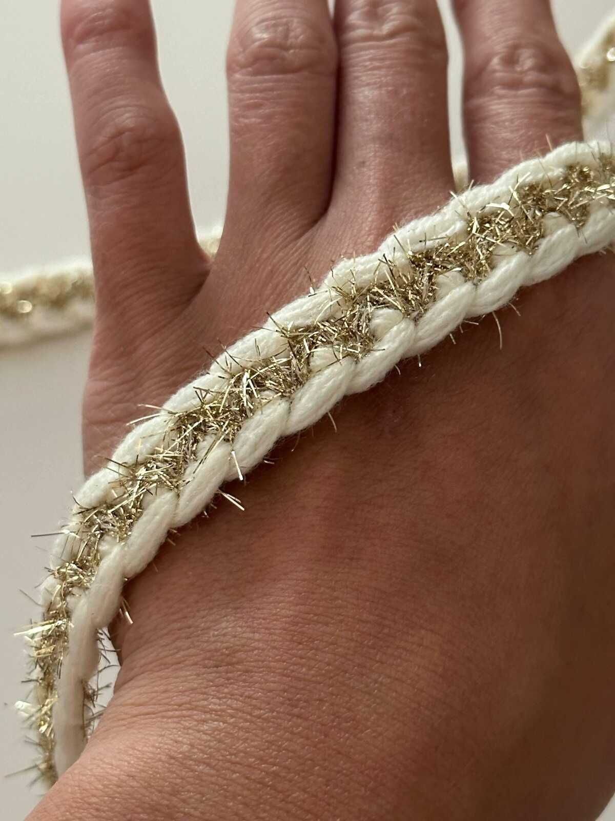 10yds Cream Gold Braided Trim, 0.5" Metallic Ribbon, Bulk Clearance Coquette Y2K Lace, Tweed Trim, DIY Sewing, Retail Wholesale