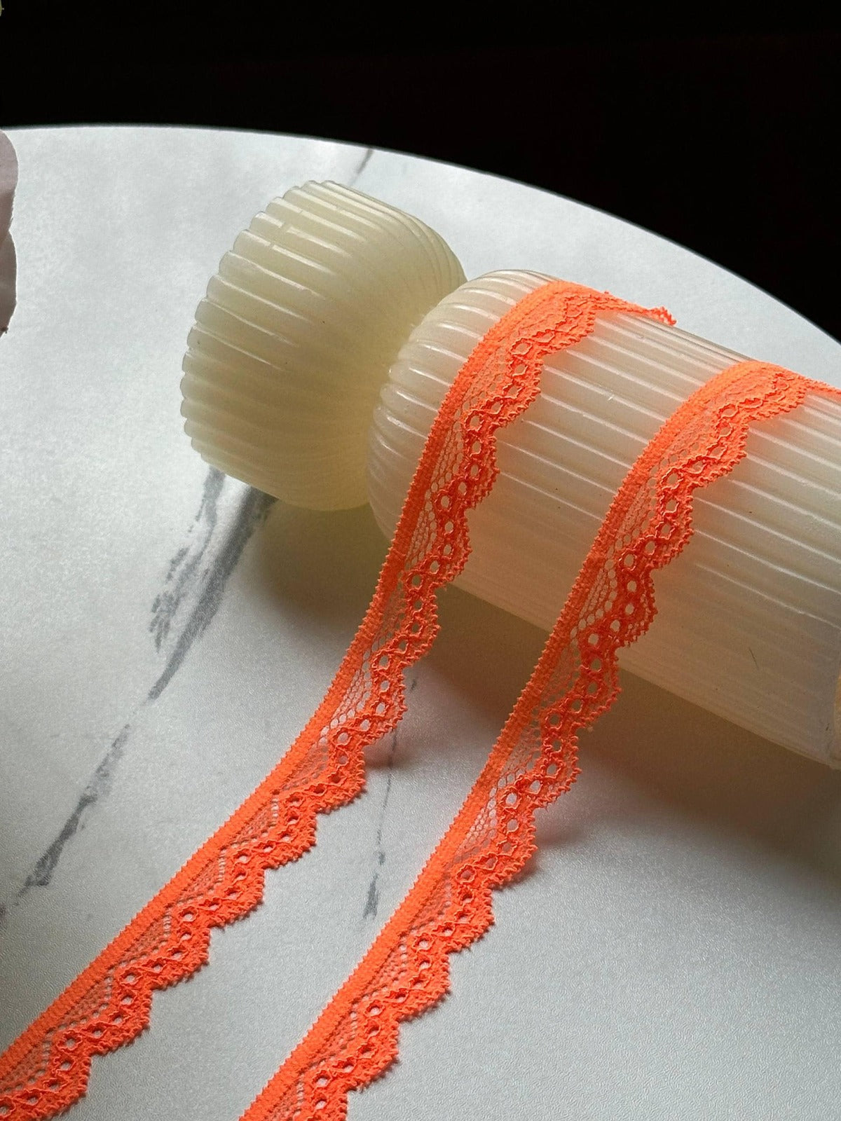 10yds Neon Orange Stretch Lace Trim, 0.5" Elastic Ribbon, Bulk Clearance Coquette Y2K Lace, Lingerie Lace, DIY Sewing, Retail Wholesale